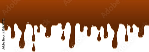 Realistic dripping brown chocolate illustration isolated in white background. World chocolate day celebration element.