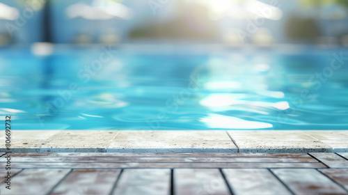 Summer vibes: Poolside with ample copy space, blurred water background, ideal for vacation concepts, AI generative. © น้ำฝน สามารถ