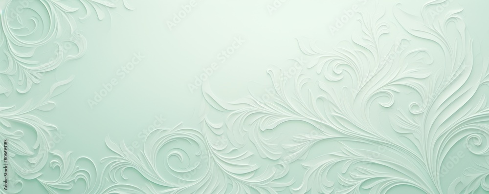 Mint Green soft pastel color background parchment with a thin barely noticeable floral ornament, wallpaper copy space, vintage design blank 