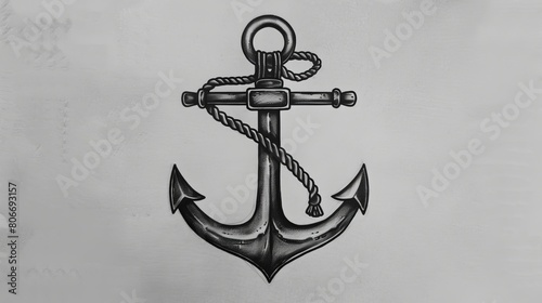 Intimate close-up of an anchor tattoo design, a powerful symbol of steadiness and personal values, portrayed against a simple background photo