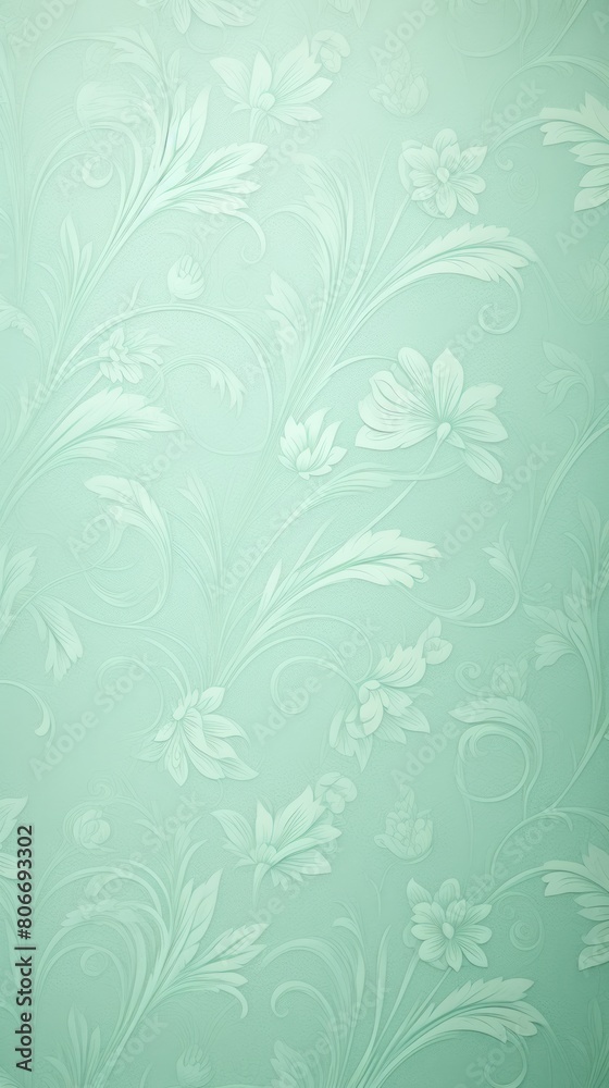 Mint Green soft pastel color background parchment with a thin barely noticeable floral ornament, wallpaper copy space, vintage design blank 