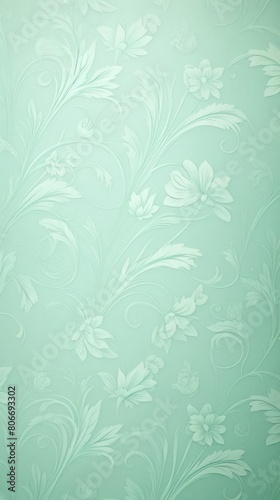 Mint Green soft pastel color background parchment with a thin barely noticeable floral ornament  wallpaper copy space  vintage design blank 