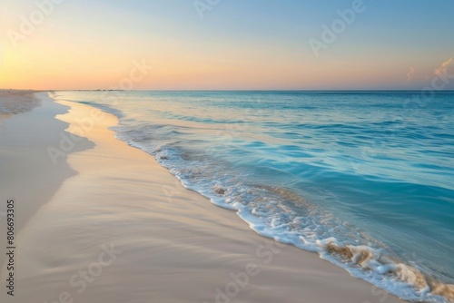 Serene ocean waves gently lapping on sandy shore at sunrise