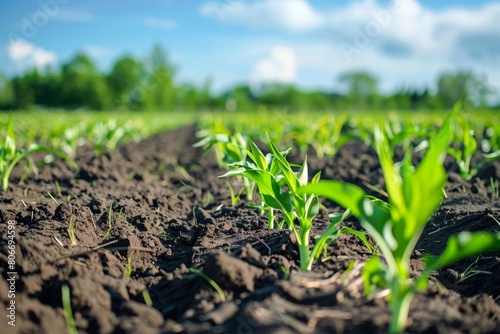 Young Green Crops Growing in Field 