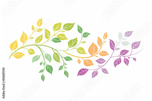 Colorful vector illustration of simple leaves and vines on a white background