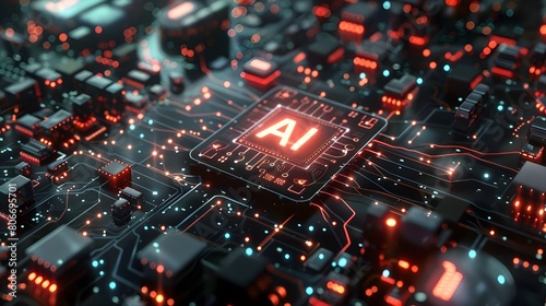 AI symbol on the center of a circuit board concept of AI-powered circuit board making