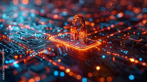 Padlock on electronic circuit board concept of cyber security, data protection, and privacy