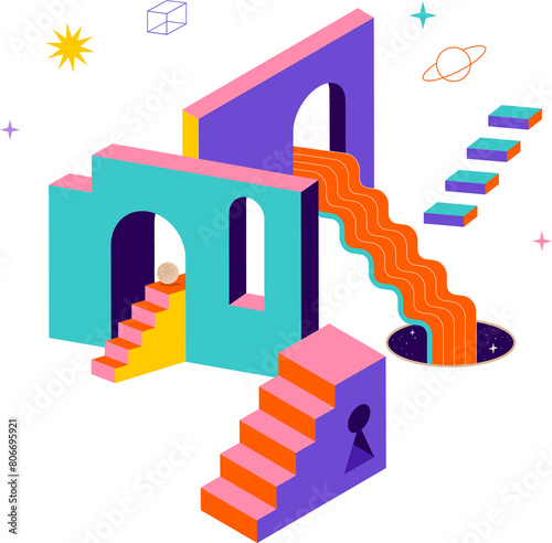 Surreal walls and stairs illustration