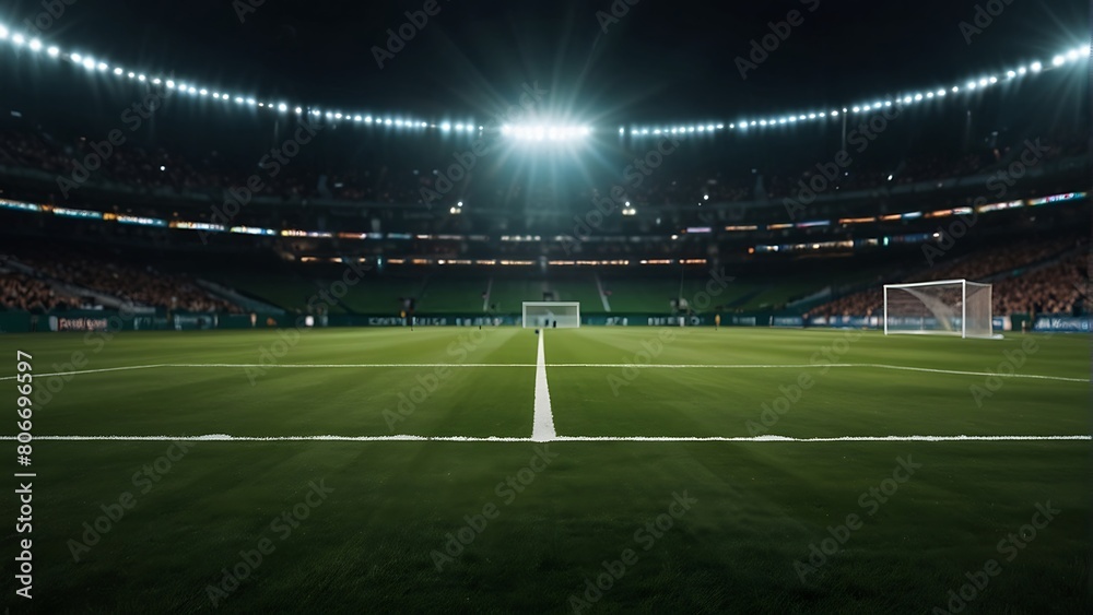 Fototapeta premium soccer field with a goal Game Day Excitement Football Stadium Lights 