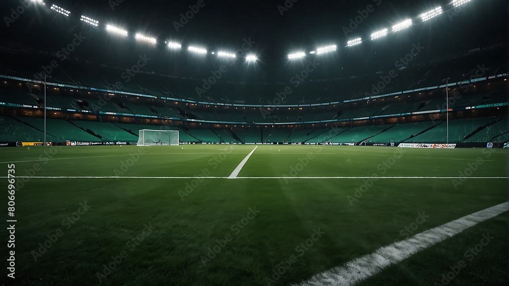 Fototapeta premium soccer field with a goal Game Day Excitement Football Stadium Lights 