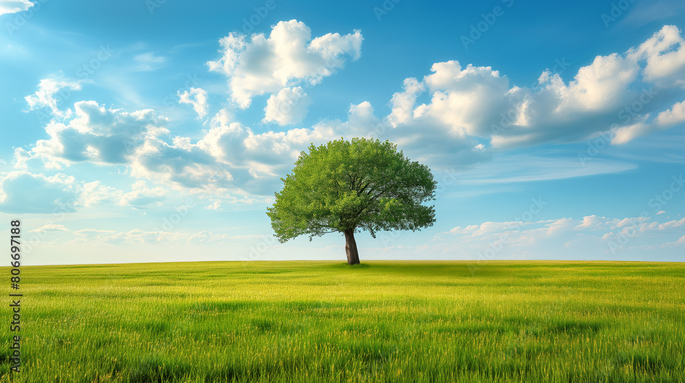 Obraz premium A tree stands in a field of grass