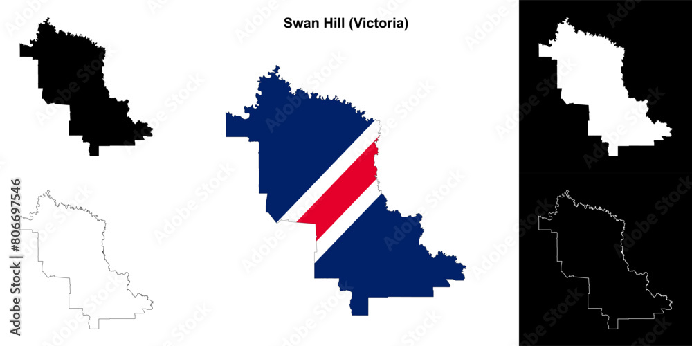 Fototapeta premium Swan Hill (Victoria) outline map set