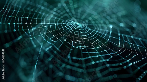 A digital spider web stretching across a network diagram, symbolizing the intricacies of cyber threats