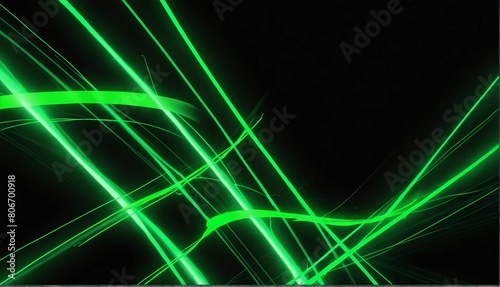 green neon rays zoom motion effect on plain black background from Generative AI