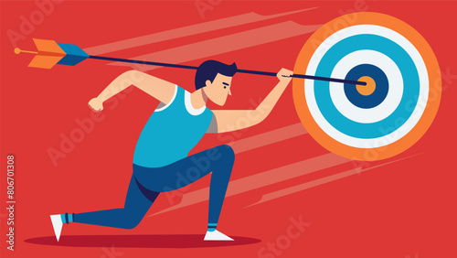 An athlete taking a deep breath and finding their focus before pulling the trigger at a hanging metal target.. Vector illustration