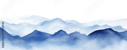 Navy Blue tones watercolor mountain range on white background with copy space display products blank copyspace for design text photo website web 