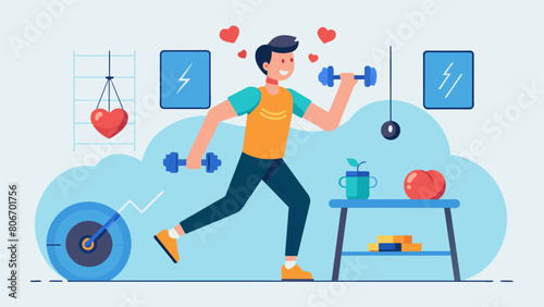 Pumping up your heart rate at the cardio station alternating between jumping jacks high knees and burpees to get your flowing. Vector illustration photo