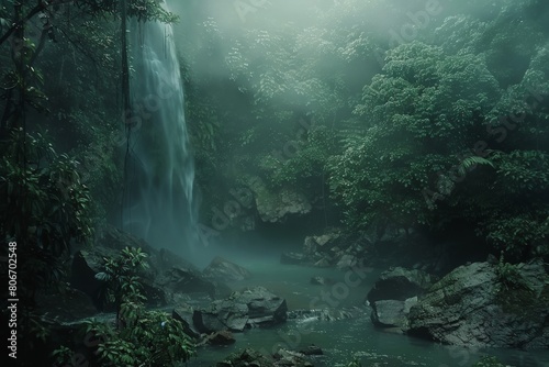 Soundscape that incorporates the rhythmic sounds of a rainforest