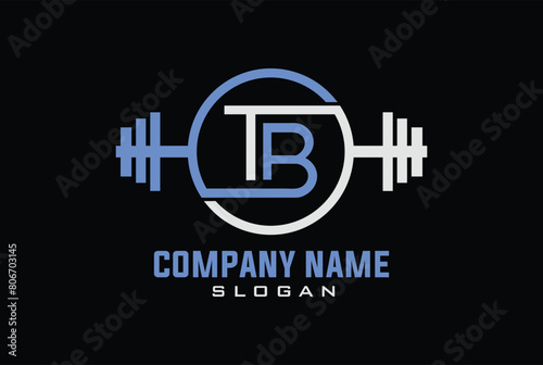 Letter T,B, TB OR BT Logo With barbell. Fitness Gym logo Vector. photo