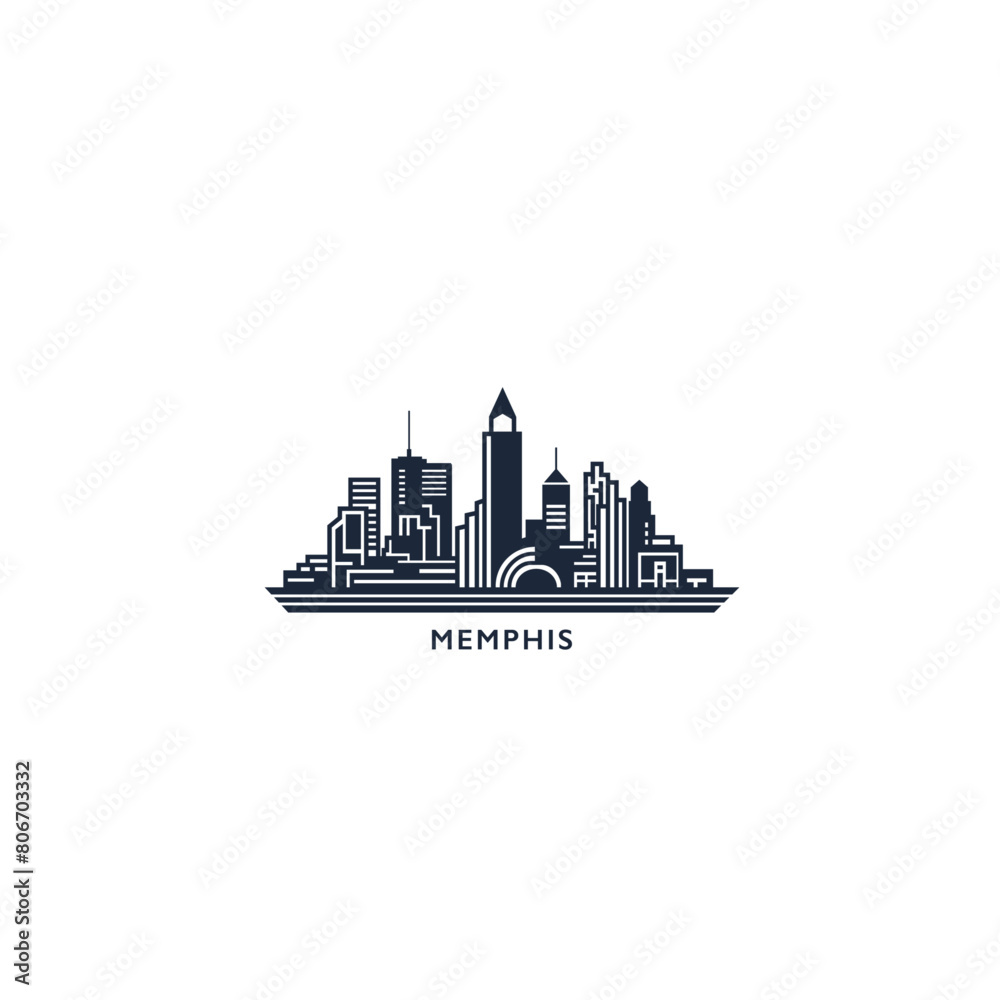 Memphis, USA United States of America, city skyline logo. Panorama vector flat US Tennessee state icon, abstract shapes of landmarks, skyscraper, panorama, buildings. Thin line style