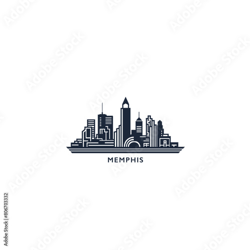 Memphis, USA United States of America, city skyline logo. Panorama vector flat US Tennessee state icon, abstract shapes of landmarks, skyscraper, panorama, buildings. Thin line style