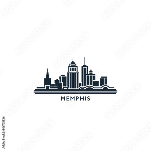 Memphis, USA United States of America, city skyline logo. Panorama vector flat US Tennessee state icon, abstract shapes of landmarks, skyscraper, panorama, buildings. Thin line style