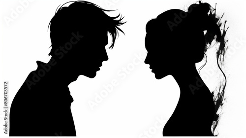 Romantic Silhouette Vector: Man and Woman Face to Face Illustration, Love Concept Artwork for Relationship Bonds and Unity