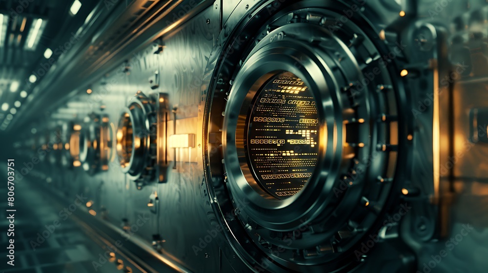 A locked vault surrounded by layers of encryption, safeguarding sensitive data