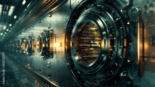 A locked vault surrounded by layers of encryption, safeguarding sensitive data