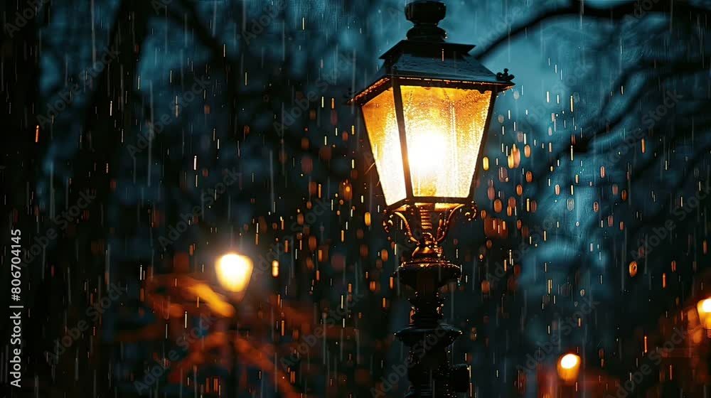 old street lamp in the rain