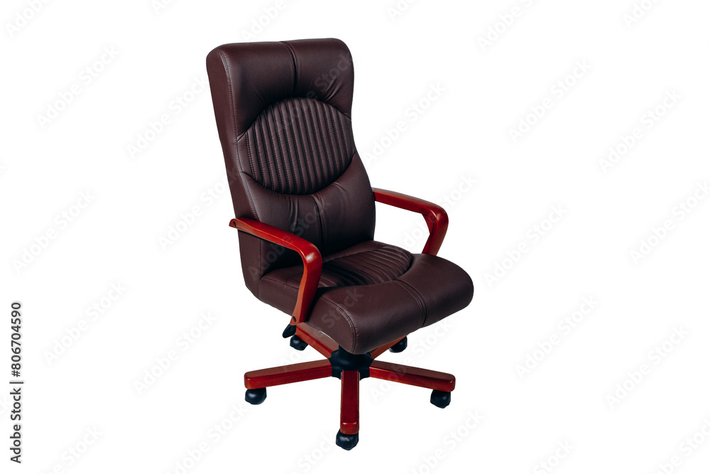 a brown office chair with red armrests a brown office chair with red armrests