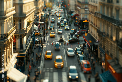 Immerse yourself in the lively energy of French urban life, as depicted in animated stills showcasing orderly arrangements amidst bustling traffic and people. AI generative. photo