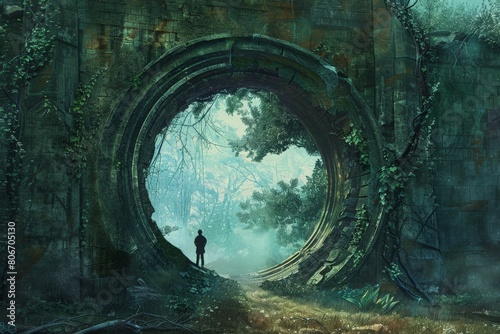 Portal into a fantastical dimension. The artwork should blend photographic elements with digital painting, ensuring a seamless transition between the two worlds photo