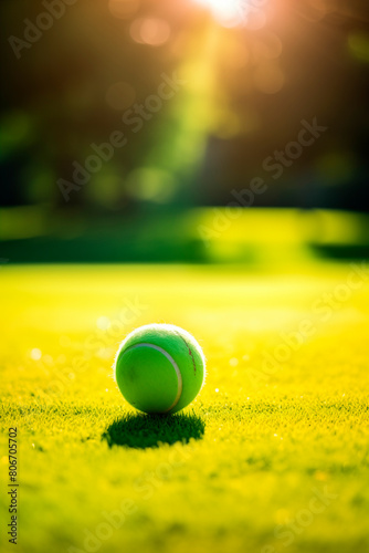 A tennis ball rests on vibrant green grass under the bright sunlight, symbolizing active recreation and the essence of outdoor sports.
