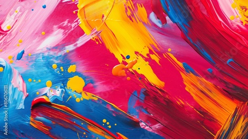 Vibrant abstract background with dynamic strokes and splashes of multicolored paint