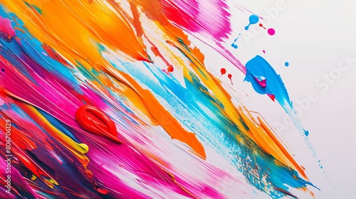 Vivid abstract background featuring dynamic strokes of colorful paint splashes