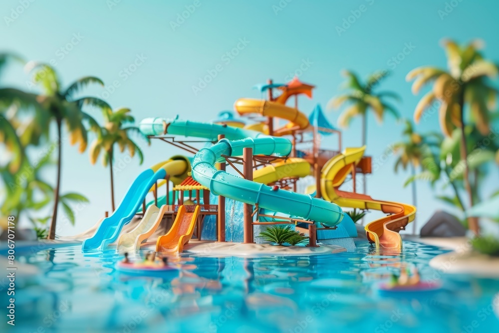 3d illustration of water park on bokeh style background