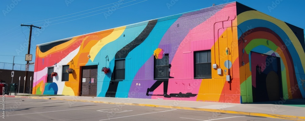 A colorful building with a rainbow on the side, Pride Month and Day, LGBTIQ+ A colorful building with a rainbow on the side, Pride Month and Day, LGBTIQ+