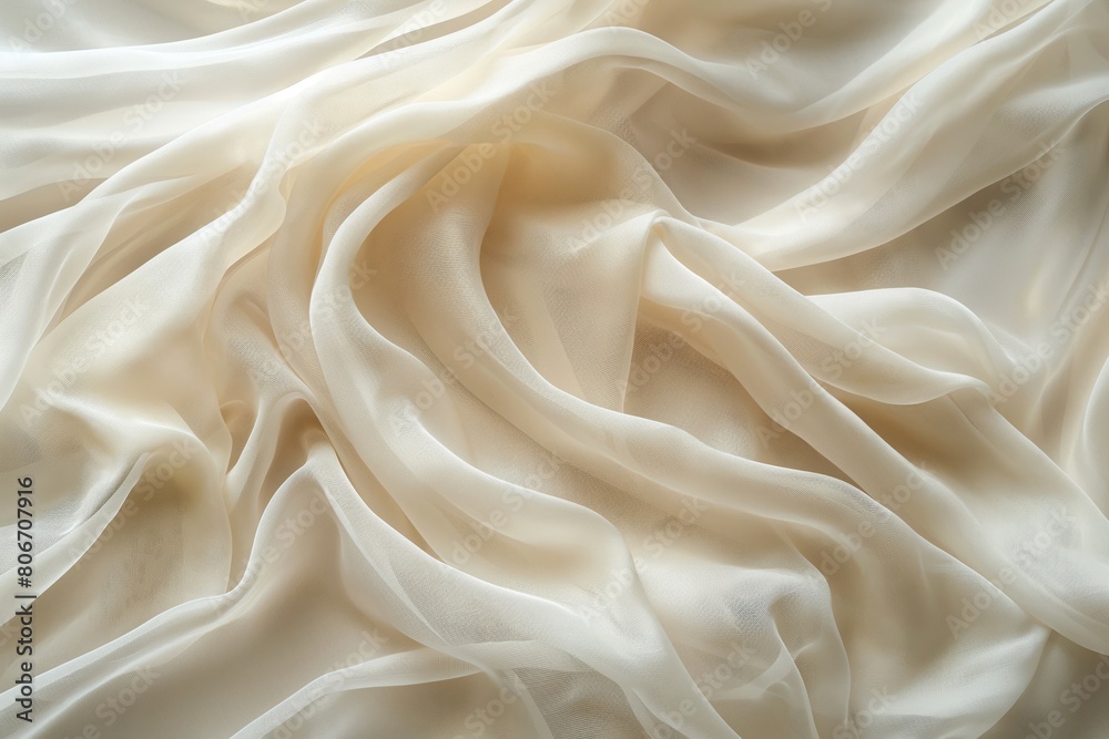 Close-up photo of a luxurious cream-colored fabric with a textured, wavy pattern Close-up photo of a luxurious cream-colored fabric with a textured, wavy pattern