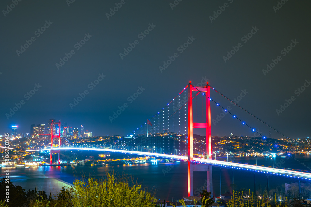 Istanbul view at night. Bosphorus Bridge or 15th july martyrs' bridge Istanbul view at night. Bosphorus Bridge or 15th july martyrs' bridge