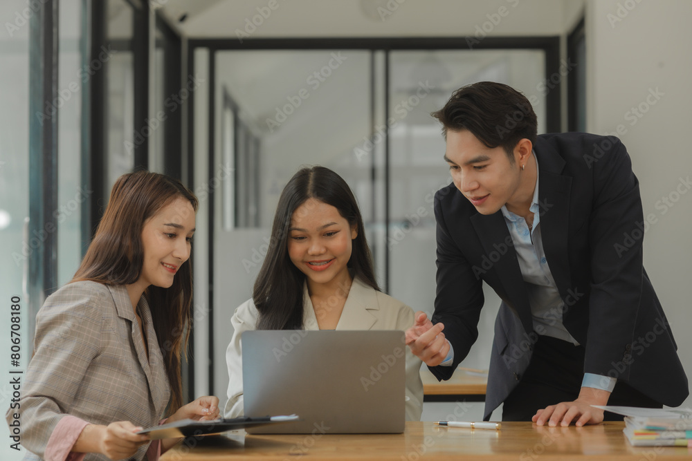 employees are discussing and exchange their idea to solve some miner problem, group of entrepreneurs is planning strategy to increase their income in the office, happy working employees are discussing and exchange their idea to solve some miner problem, group of entrepreneurs is planning strategy to increase their income in the office, happy working