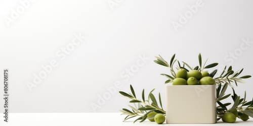 Olive tall product box copy space is isolated against a white background for ad advertising sale alert or news blank copyspace for design text photo website  photo
