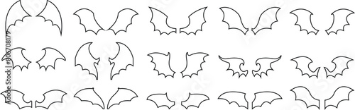 dark wing set silhouette evil devil in the shadows Scary bat wings on Halloween night. Bat logo animal and vector, wings, halloween, vampire, gothic design bat icon isolated on transparent background.