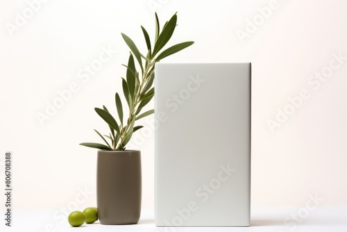 Olive tall product box copy space is isolated against a white background for ad advertising sale alert or news blank copyspace for design text photo website 