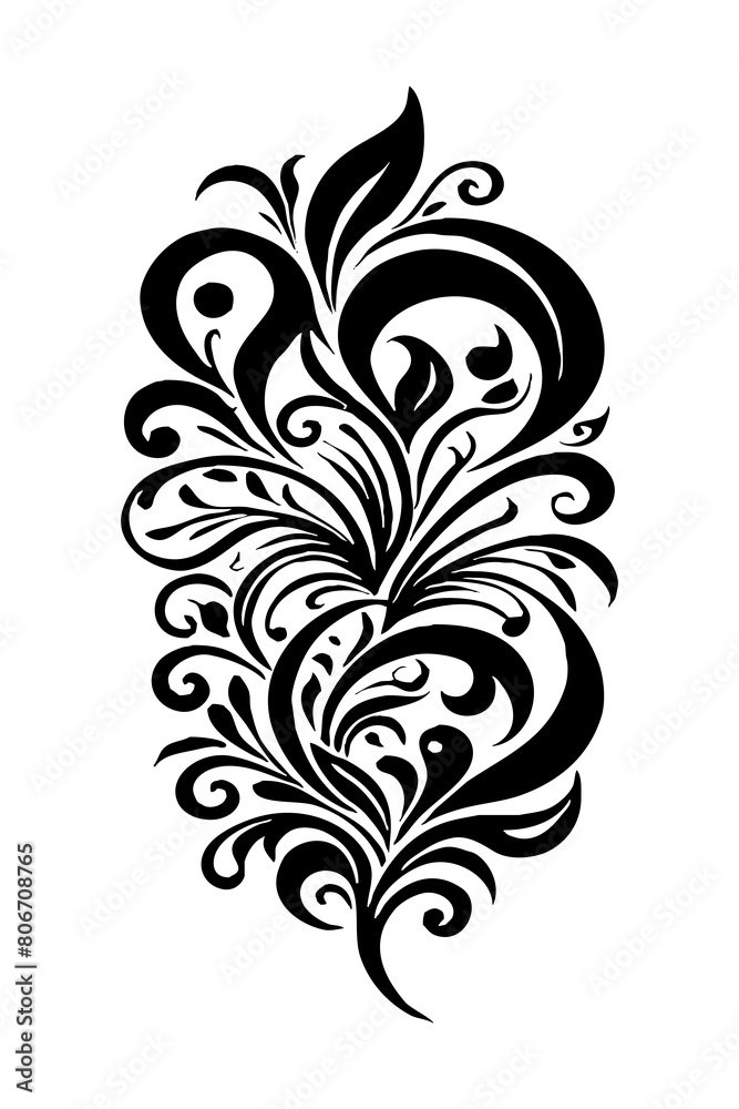 Botanical black and white pattern. For use on tattoos, posters, textiles, T-shirt printing. Generated by Ai Botanical black and white pattern. For use on tattoos, posters, textiles, T-shirt printing. Generated by Ai