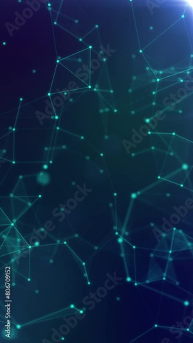 Portrait Blue plexus particles molecules space particle form, futuristic neon graphic Background, 3D technology shape background animation