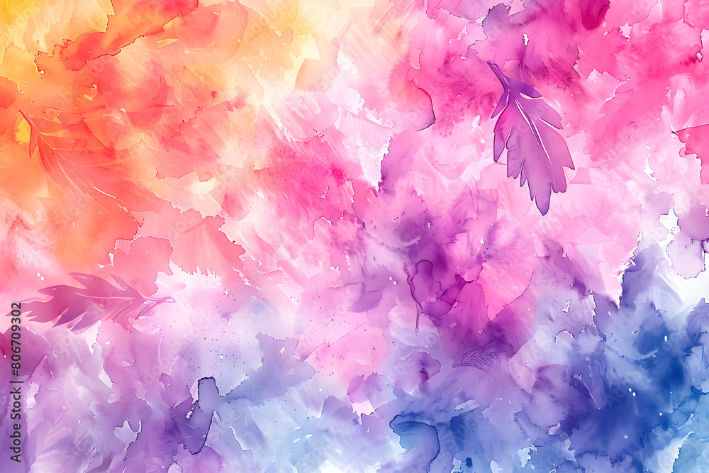 Fototapeta premium Abstract multicolored watercolor illustration with bright leaves. Colorful and vibrant illustration. Painted art.