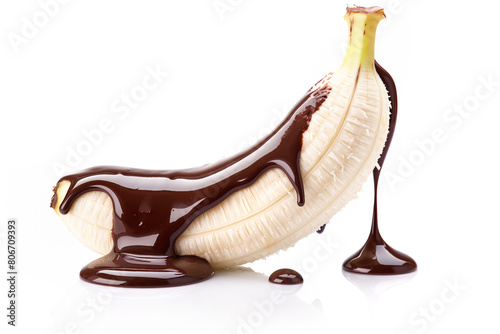 banana with chocolate isolated on a white background. close-up