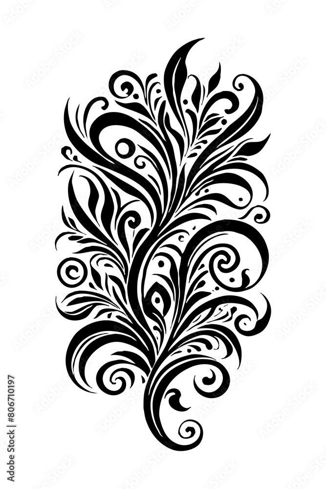 Botanical black and white pattern. For use on tattoos, posters, textiles, T-shirt printing. Generated by Ai Botanical black and white pattern. For use on tattoos, posters, textiles, T-shirt printing. Generated by Ai