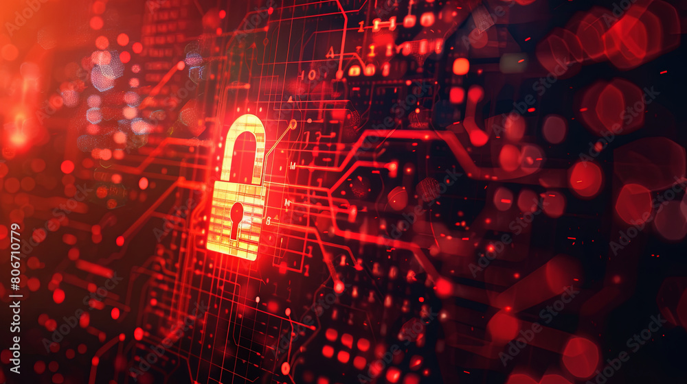 Obraz premium Hacking concept. Attention warning attacker, red screen